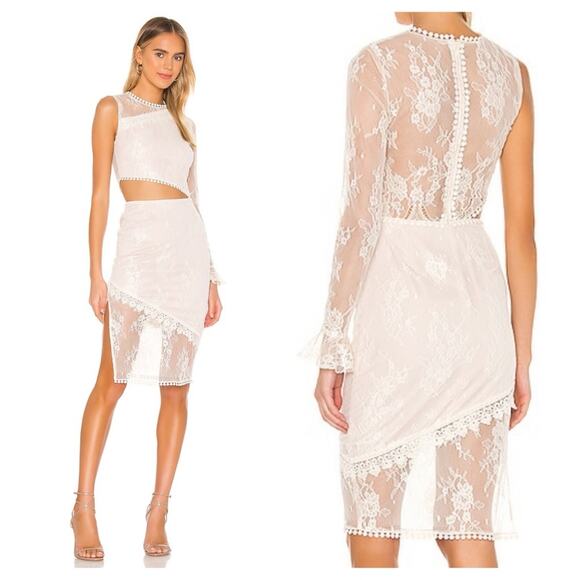 Revolve NBD Karina Cream Lace Cut Out One Sleeve Cocktail Dress Small NWT Bridal - Picture 1 of 15